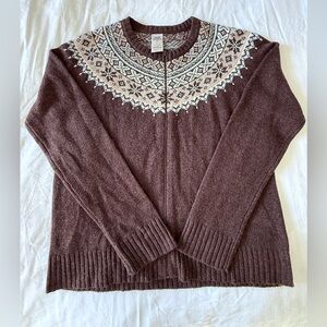High Sierra Fair Isle Brown and Cream Zip Up Sweater size Medium